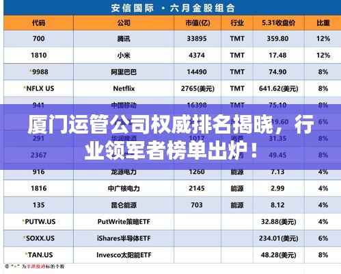 厦门运管公司权威排名揭晓，行业领军者榜单出炉！